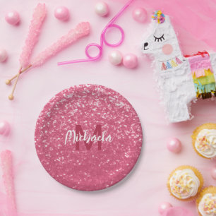 Prato De Papel Rosa claro da rosa da da brilha monograma