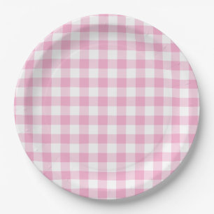 Prato De Papel Rosa claro Gingham Check