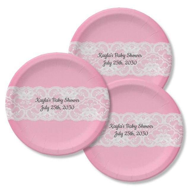 Prato De Papel Rosa com Chá de fraldas de rendas (Criador carregado)
