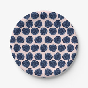 Prato De Papel Rosa com Folhas de Água-tinta Rosa Azul Casa de Ca