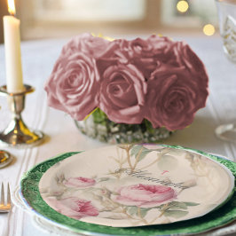 Prato De Papel Rosa de Cor do Prata Personalizada da Primeira Com
