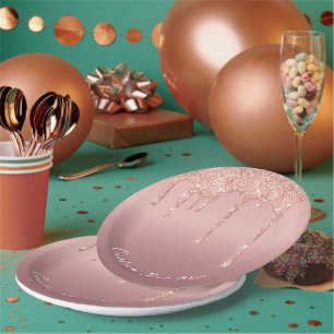 Prato De Papel Rosa de Texto Personalizado Dissipadores Sparkle L