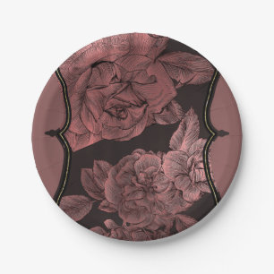 Prato De Papel Rosa Desbotado Dourado Rosa Vintage Elegante Glam 