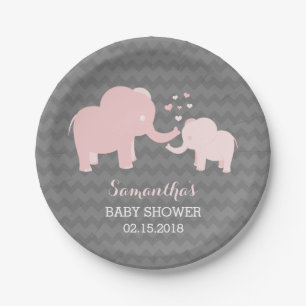 Prato De Papel Rosa do chá de fraldas do elefante e placas de