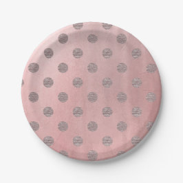 Prato De Papel Rosa Dourado Brilho Rosa Glam Pontos Polka Moderno