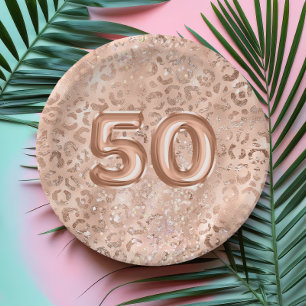 Prato De Papel Rosa Dourado Chic Estampa de Leopardo Aniversário 