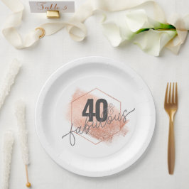 Prato De Papel Rosa Dourado Mínimo 40s Aniversário Faux Foil