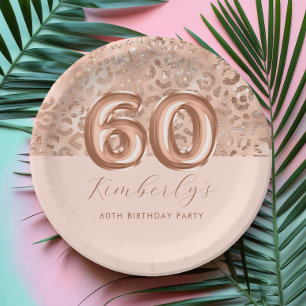 Prato De Papel Rosa Dourado Personalizado Estampa de Leopardo 60º