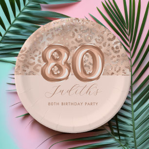 Prato De Papel Rosa Dourado Personalizado Estampa de Leopardo 80º