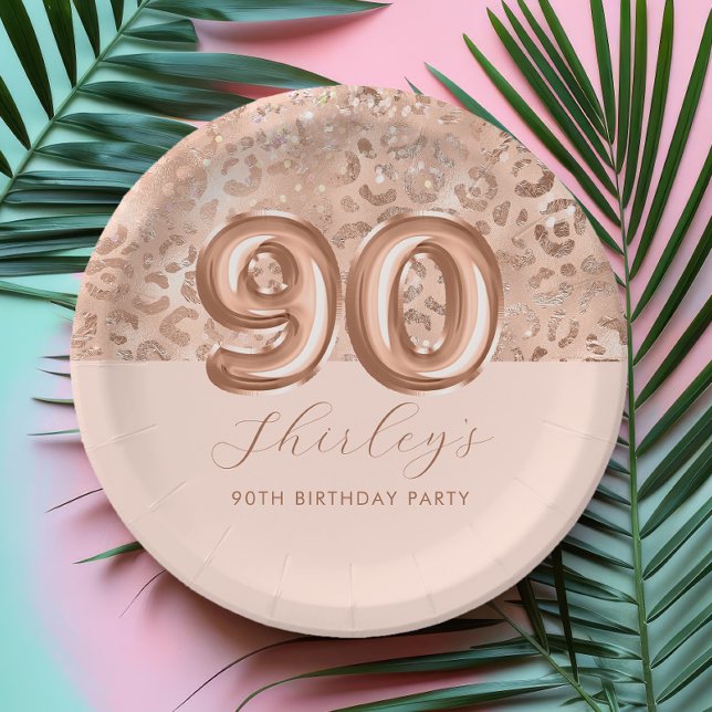 Prato De Papel Rosa Dourado Personalizado Estampa de Leopardo 90º (Criador carregado)