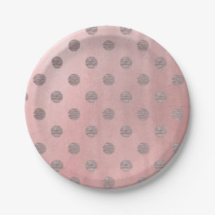 Prato De Papel Rosa Dourado Rosa Brilho Glam Pontos de Bolinhas M