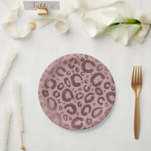 Prato De Papel Rosa Dourado Rosa Glam Estampa de Leopardo Festa