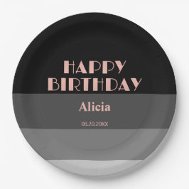 Prato De Papel Rosa Dourado Script Black Cinzas Strike Aniversári