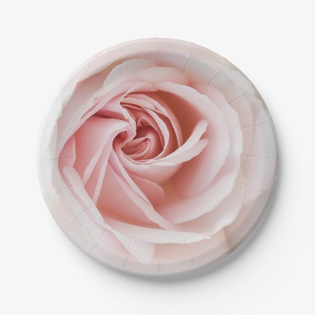 Prato De Papel Rosa e Branco - Chá de Bebê Rústico Elegante para  (Frente)
