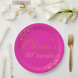 Prato De Papel Rosa e Dourado Personalizado
