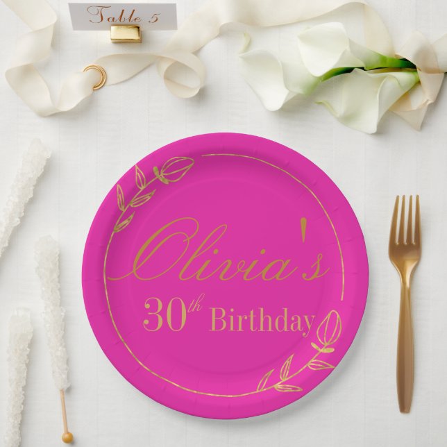 Prato De Papel Rosa e Dourado Personalizado (Casamento)