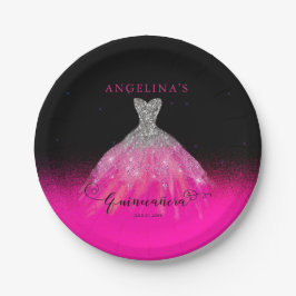 Prato De Papel Rosa Elegante | Palhaço de prata Quinceañera