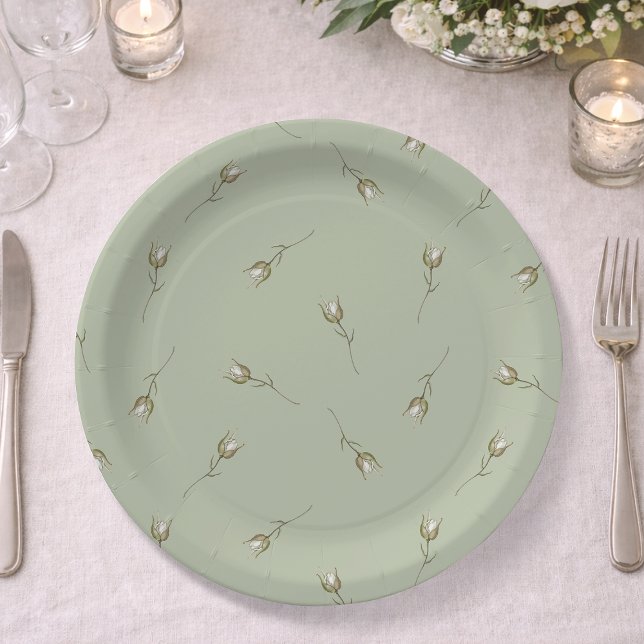 Prato De Papel Rosa em Broto de Verde Salvia em Aquarela (Criador carregado)