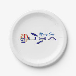 Prato De Papel Rosa EUA Flag Blue Personalizado