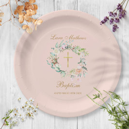 Prato De Papel Rosa Garland Baptism Christening Blush Pink