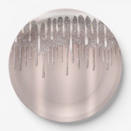 Prato De Papel Rosa Gelado Ouro Rosado Diamante Brilho Gotejament