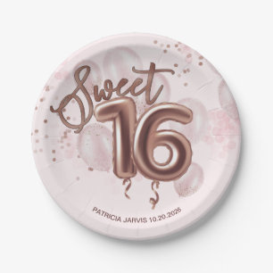 Prato De Papel Rosa Gold Foil Sweet 16 Bday Balloons Party Rosa