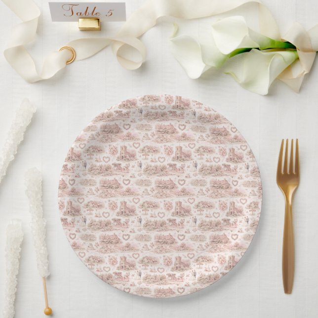 Prato De Papel Rosa Inglês Casamento Vila Aquarela  (Casamento)
