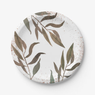 Prato De Papel Rosa Ouro Cobre Botânico Glam Casamento Moderno