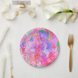 Prato De Papel Rosa Pastel e Vermelho com Paisagem de Hortênsia A