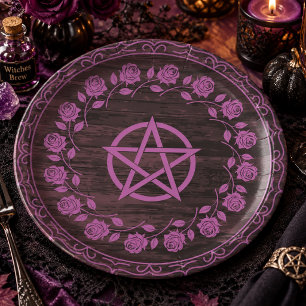 Prato De Papel Rosa Pentagrama Witchy Roxa Gótica