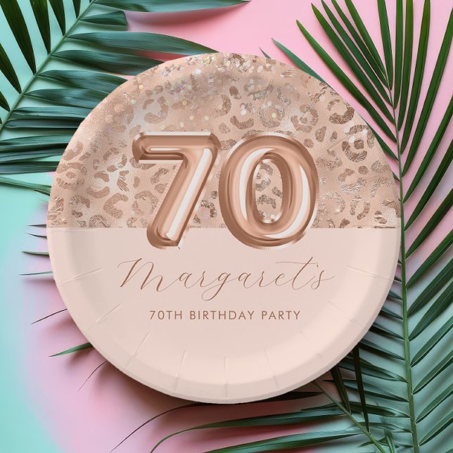 Prato De Papel Rosa Personalizado Estampa de Leopardo Dourado Ros (Criador carregado)