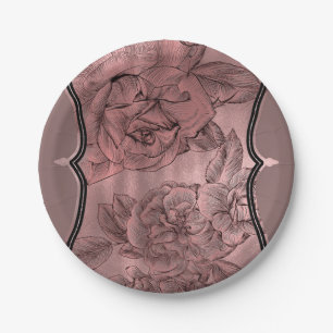 Prato De Papel Rosa Po dusty Dourado Elegante Floral Glam Chic