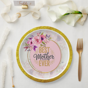 Prato De Papel Rosa Rosa Mãe Dia das Mães Eu Melhor Mãe de Todos