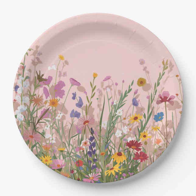 Prato De Papel Rosa suave boyfriend & flores silvestres  (Frente)