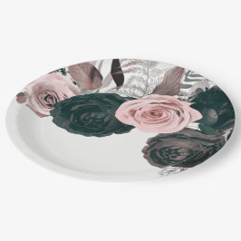 Prato De Papel Rosa Suave e Verdejante Floral Preto Casamento Bra