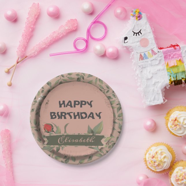 Prato De Papel Rosa vermelha (Festa)