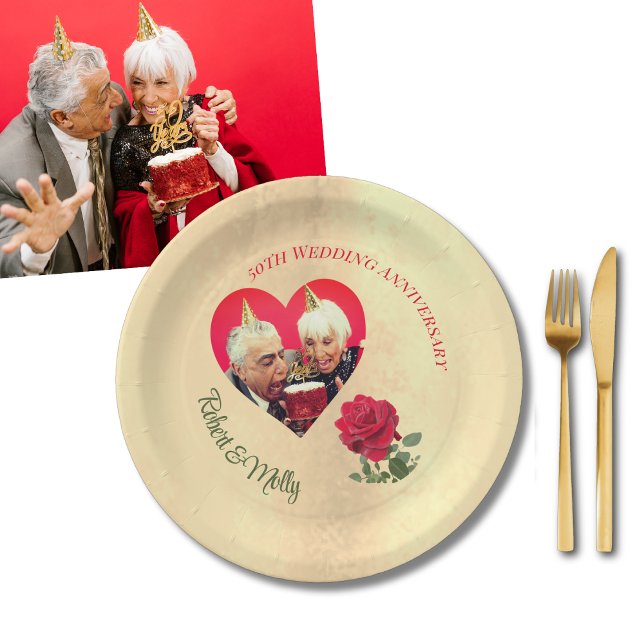 Prato De Papel Rosa Vermelha personalizada Aniversário  (Criador carregado)