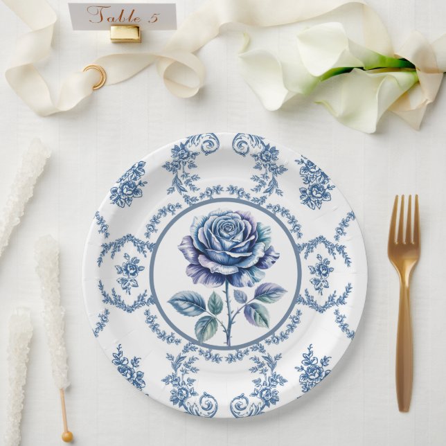 Prato De Papel Rosa Vintage Azul (Casamento)