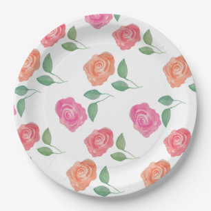 Prato De Papel Rosa Watercolor Floral