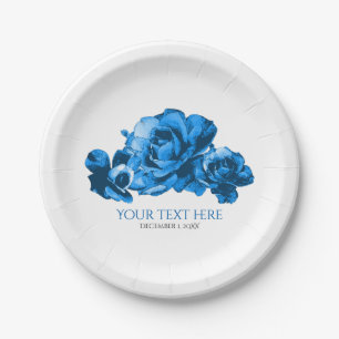 Prato De Papel Rosas Aquarela Azul Casamento Elegante