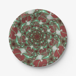 Prato De Papel Rosas Arte Fractal Vermelha e Verde