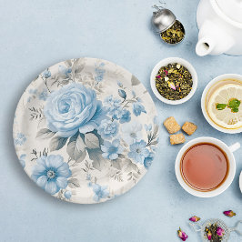 Prato De Papel Rosas Azuis de Pastel Leve Artística
