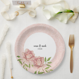 Prato De Papel Rosas Bege Violeta Suave Renda Aquarela
