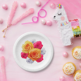 Prato De Papel Rosas Blooming Motif Paper Plate