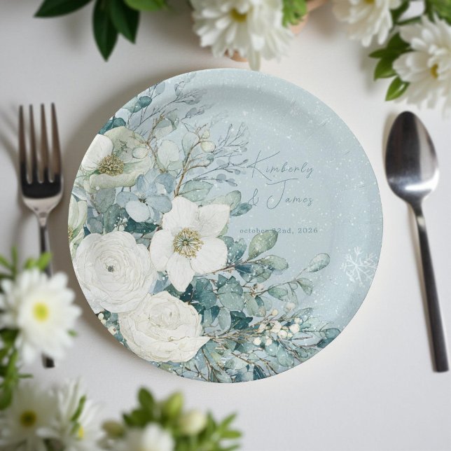 Prato De Papel Rosas Brancas Hellebores Eucalipto Prata Casamento (Criador carregado)