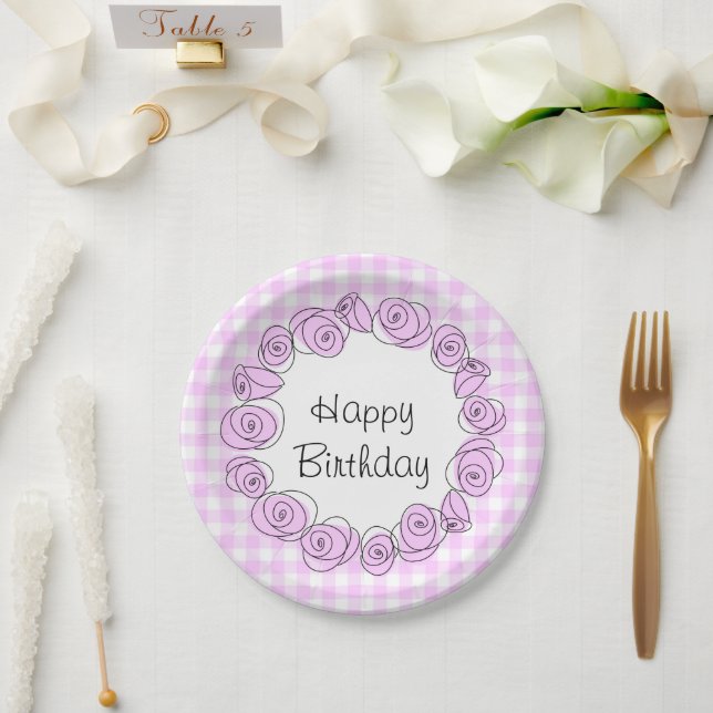Prato De Papel Rosas Circular Lilac Verificar rodada de aniversár (Casamento)