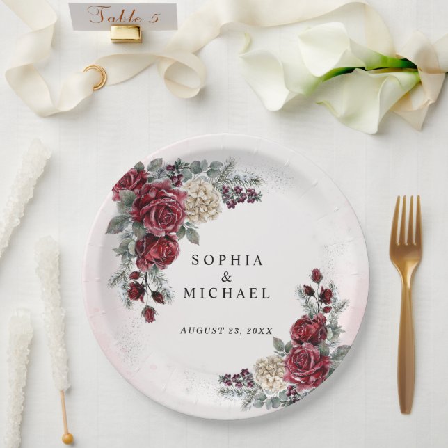 Prato De Papel Rosas Congeladas Casamento de Inverno (Casamento)