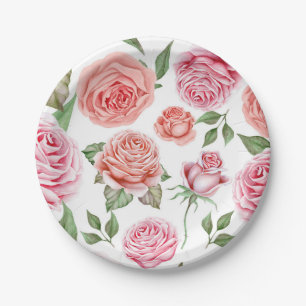 Prato De Papel Rosas Cor-de-Coral Rosa Folhas Verde-claras Estilo