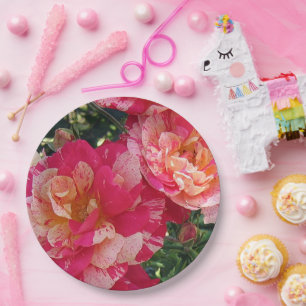 Prato De Papel Rosas, cor-de-rosa e branco, de arte plana