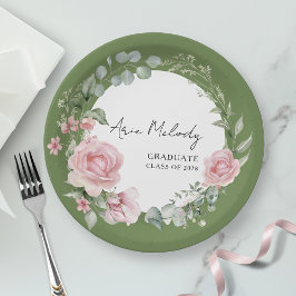 Prato De Papel Rosas Cor-de-Rosa Modernas Script Turma de Graduaç